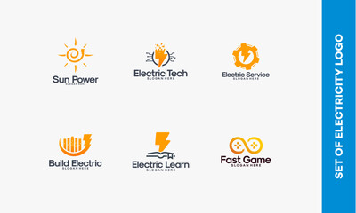 Fototapeta premium Set of Electricity Logos Featuring Sun Power Electric Tech and More.