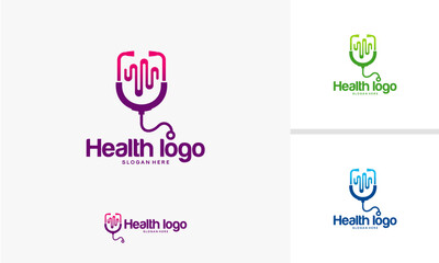 Health Logo Design with Stethoscope and Heartbeat Symbol.