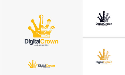 Digital Crown Logo Design Technology Concept.