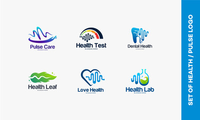 Set of Health and Medical Logos with Pulse and Heartbeat Designs.