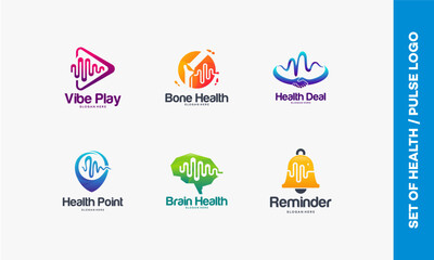 Set of Health and Medical Related Logos with Pulse Wave Designs.
