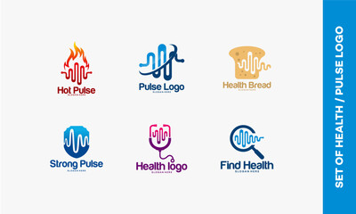 Set of Health and Pulse Logos for Medical and Wellness Brands.