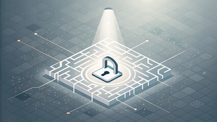 Isometric padlock with maze representing data security