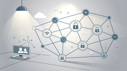 Illustration of Secure Network Web Structure Connecting Data
