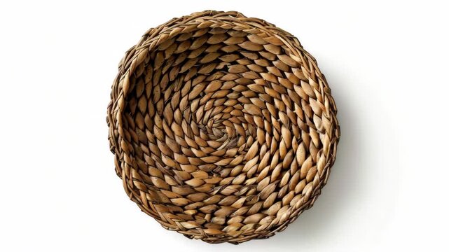 A close-up of a handcrafted basket featuring a twisted strands pattern on its rim and sides. The materials used appear to be natural fibers.