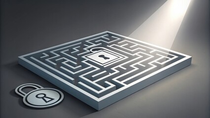 A secure geometric maze illustration with a lock design