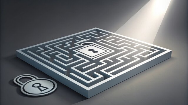 A secure geometric maze illustration with a lock design - Powered by Adobe