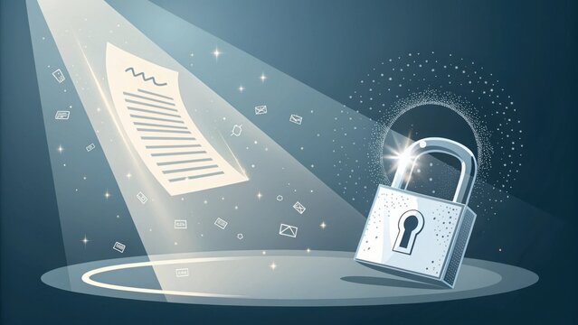 Abstract document symbol converting into secure lock icon - Powered by Adobe