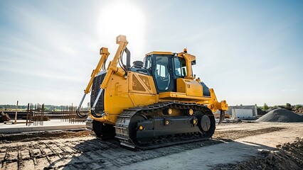 Obraz premium Heavy Machinery Operating on Construction Site Under Clear Blue Sky