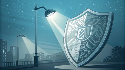 Digital Shield Under a Streetlight Protecting Against Cyber Threats