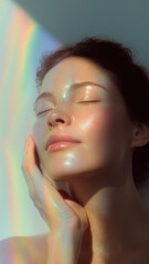 輝く肌が美しい女性のポートレート。スキンケアや美容イメージに最適な写真。