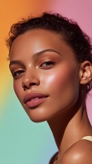 輝く肌の美しい女性のポートレート。美容やスキンケアのイメージ素材。