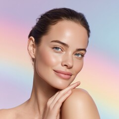 透明感のある美しい女性の肌のアップ。美容やスキンケアのイメージに最適な素材。