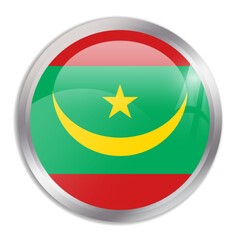 Fototapeta premium Mauritania flag - glossy circle button in metal frame displays a colorful flag of a country cultural identity and heritage. The essence of national pride and unity.