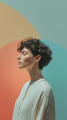 穏やかな表情で目を閉じる女性の横顔。リラックスや瞑想のイメージ素材。