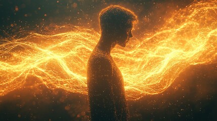 Exploration of biohacking through light waves and energy patterns in a human silhouette