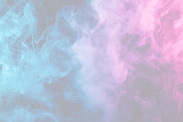 Vibrant Neon Pink and Blue Smoke Swirl Overlay, Ethereal neon pink and blue colored smoke swirls with a soft glowing effect, ideal for futuristic and artistic design projects.