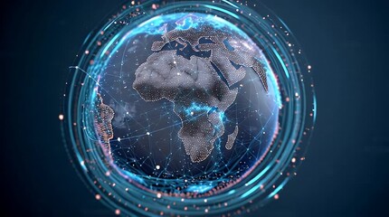 Global digital connection and technology concept showcasing planet Earth with interconnected data streams and glowing blue circuits - Powered by Adobe