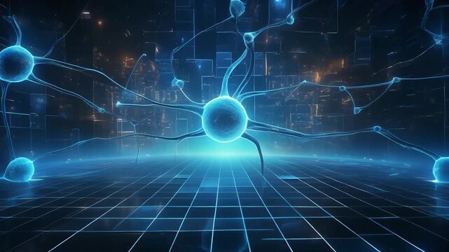 NEUROGRID Immersive Digital Brain Network with Interconnected Neural Pathways, Visualizing Advanced Artificial Intelligence and Cognitive Computing