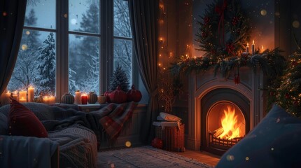 fireplace with christmas decorations