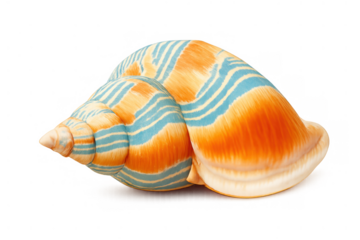 Seashell with vibrant striped orange and blue pattern depicting ocean life and beach vacation theme
