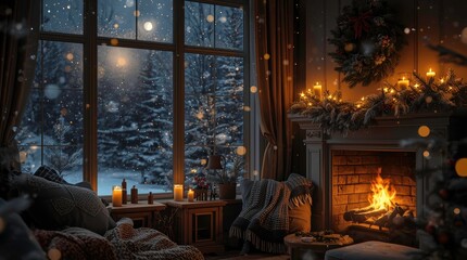 fireplace with christmas decorations