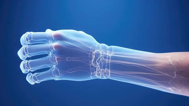 A medical showing the intricate skeletal structure of a human hand. Perfect for healthcare professionals, educational materials or scientific studies.