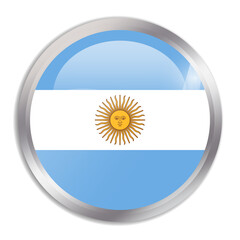 Argentina flag - glossy circle button in metal frame displays a colorful flag of a country cultural identity and heritage. The essence of national pride and unity.