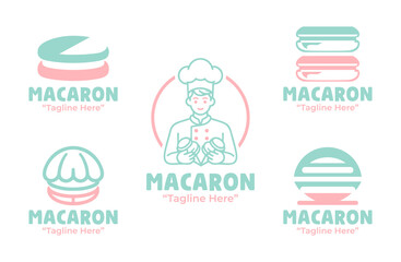 Fototapeta premium 5 Macaron Shop Logo Set Professional Dessert Branding