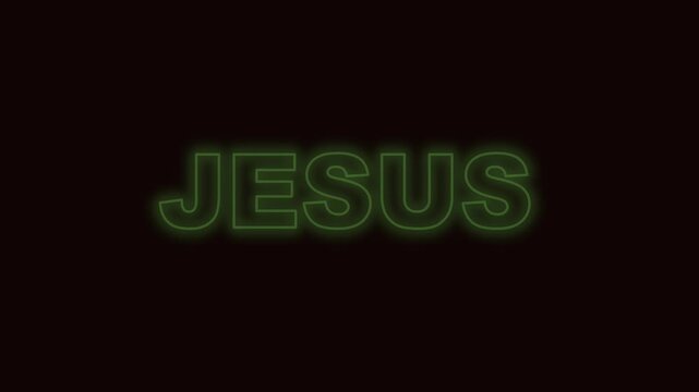 Animated Jesus Neon Sign, various colors, Outline Text Effect on Black Background
