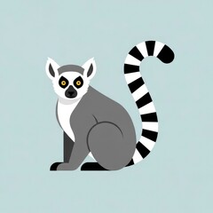 Obraz premium Ring-tailed Lemur Sitting on a Light Blue Background.