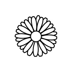 Simple black and white daisy flower illustration, perfect for design elements.