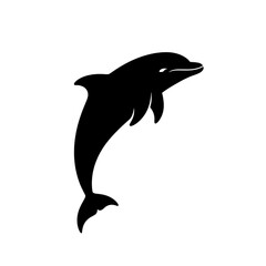 Fototapeta premium Simple black silhouette of a jumping dolphin icon.