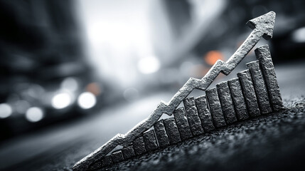 Metallic upward-trending arrow symbolizing growth or success in a financial context.