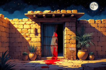 Door Jewish house paint blood sacrificial lamb historical event exodus Jews from Egypt AI Generative
