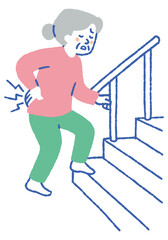 Elderly people whose backs hurt when climbing stairs_color