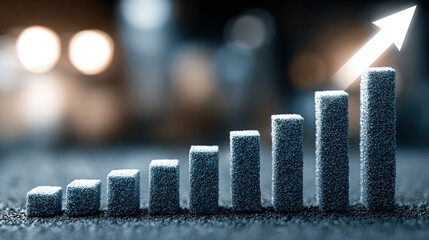Increasing trend represented by stacked textured blocks with upward arrow.