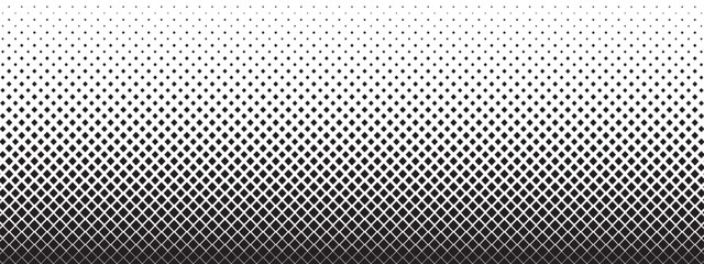 Rhombus background with gradient halftone effect. Repeating dimond shapes pattern. Rhombic black and white print. Simple geometric mosaic texture. Minimalist design. Vector graphic illustration