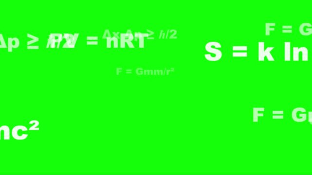 . Flying Physics Formulas Animation &ndash; Green Screen Zoom Through Moving Scientific Equations