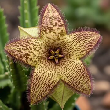 Stapelia gigantea flower close-up, a carrion flower with star-shaped bloom.