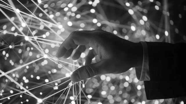 This is a close-up of someone's hand with their fingers outstretched in front of a bright, sparkling burst of light. The sparks are white and appear to be emanating from the fingertips