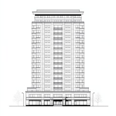 Modern Apartment Building Architectural Line Drawing Front View