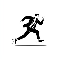 Businessman Running Forward in Minimal Black and White Illustration