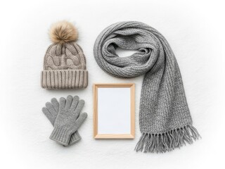 Cozy winter accessories set isolated on white background