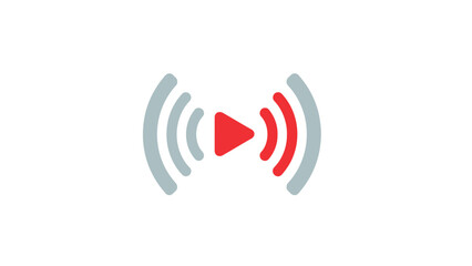 Icon representing live streaming with play button and signal waves, perfect for broadcasting, media, and online content
