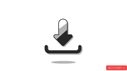 Obraz premium Modern digital download icon featuring a downward-pointing arrow and a horizontal line, symbolizing data transfer, file retrieval, and online content acquisition for web interfaces and applications