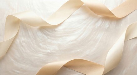 Elegant Cream Ribbon Waves on a Textured White Background
