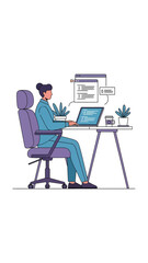 Woman Working on Laptop at Desk.