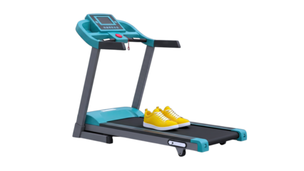 Treadmill with Yellow Sneakers on White Background