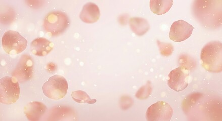 Gentle Pink Rose Petals Falling with Soft Bokeh Lights